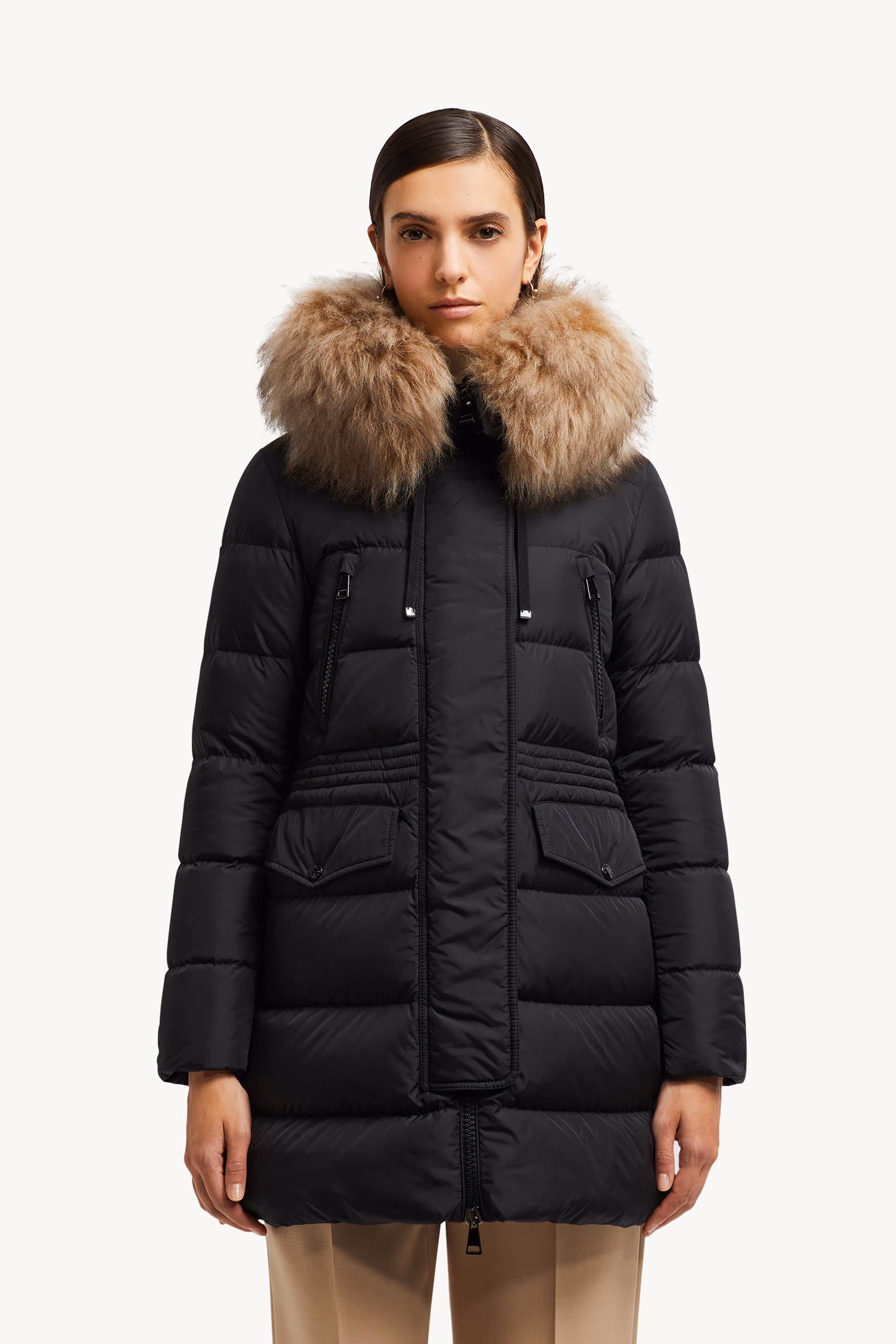 Doudoune longue à capuche bordée de shearling Aphroti Femmes Noir & Beige Moncler 3
